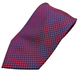 Nicola Ferri Red and Blue Houndstooth Silk Tie Necktie - Italy - Like New